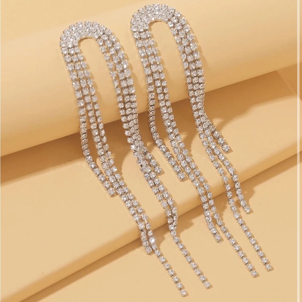 Silver Chandelier Drop Earrings with Rhinestones